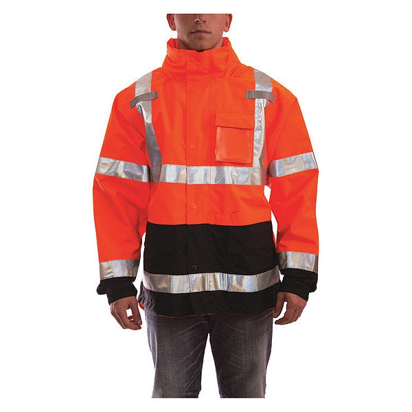 Icon Rain Jacket, Class 3, Type P, Black/Orng, 2XL