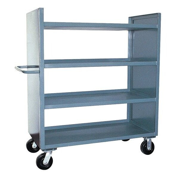 Steel Dual-Side-Access Solid-Wall Metal Stock Truck, Flat, 4 Shelves, 3,000 lb