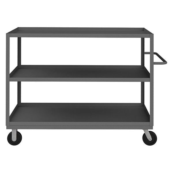 Steel Utility Cart with Lipped Metal Shelves, Flat, 3 Shelves, 3,000 lb