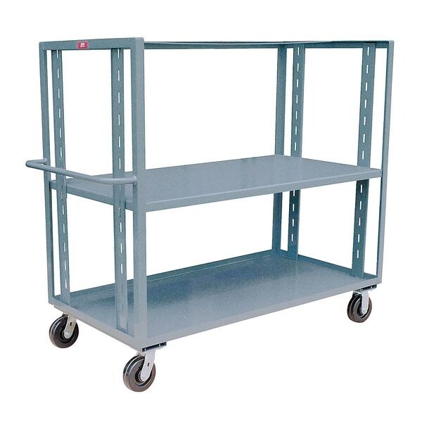 Steel Four-Side-Access Open Metal Stock Truck, Flat, 2 Shelves, 3,000 lb