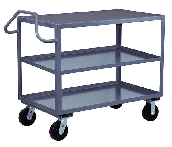 Steel Raised Handle Utility Cart, 3 Shelves, 2400 lb