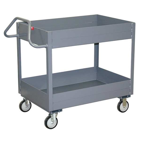 Steel Utility Cart with Deep Lipped Metal Shelves, Ergonomic, 2 Shelves, 1,200 lb