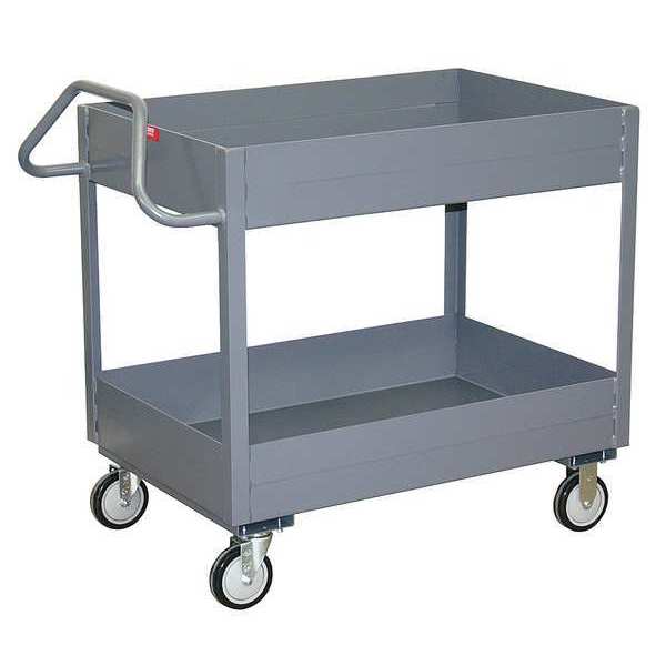 Steel Utility Cart with Deep Lipped Metal Shelves, Ergonomic, 2 Shelves, 1,200 lb