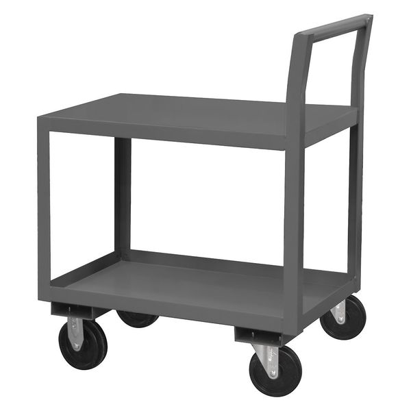 Steel Low-Profile Utility Cart with Lipped & Flush Metal Shelves, Raised, 2 Shelves, 1,400 lb