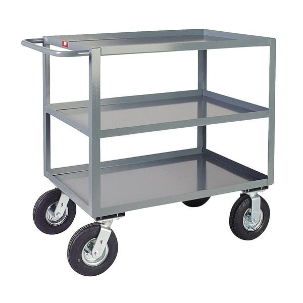 Steel Utility Cart with Lipped Metal Shelves, Flat, 3 Shelves, 1,200 lb