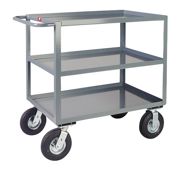 Steel Utility Cart with Lipped Metal Shelves, Flat, 3 Shelves, 1,200 lb