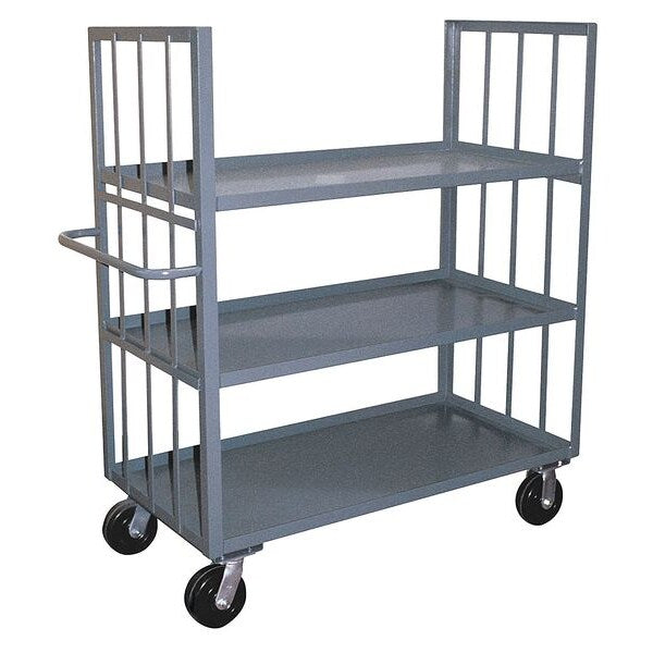 Steel Dual-Side-Access Slat-Wall Metal Stock Truck, Flat, 3 Shelves, 3,000 lb