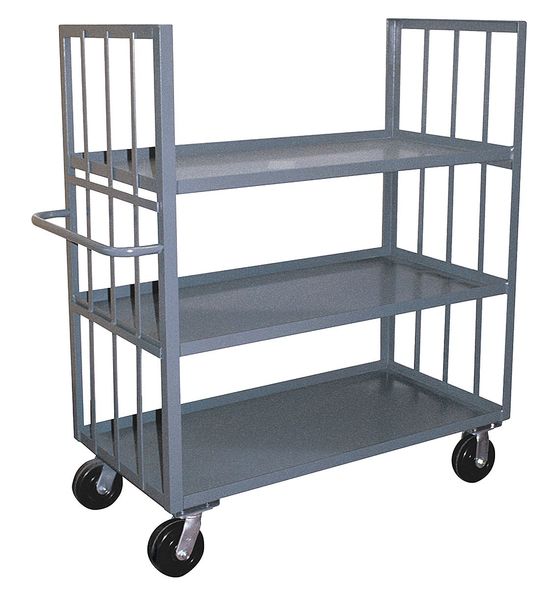 Steel Dual-Side-Access Slat-Wall Metal Stock Truck, Flat, 3 Shelves, 3,000 lb