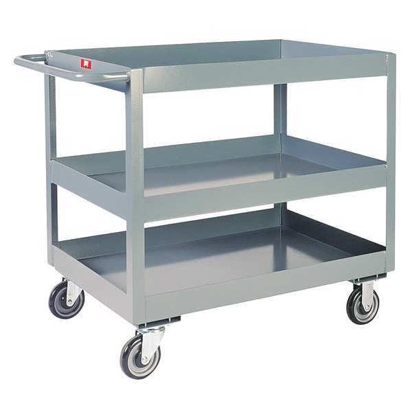 Steel Flat Handle Deep Shelf Utility Cart, 3 Shelves, 1,400 lb