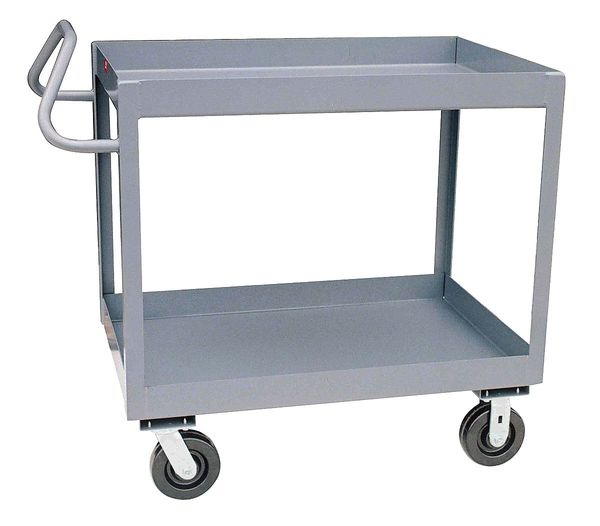 Steel Utility Cart with Deep Lipped Metal Shelves, Ergonomic, 2 Shelves, 2,400 lb