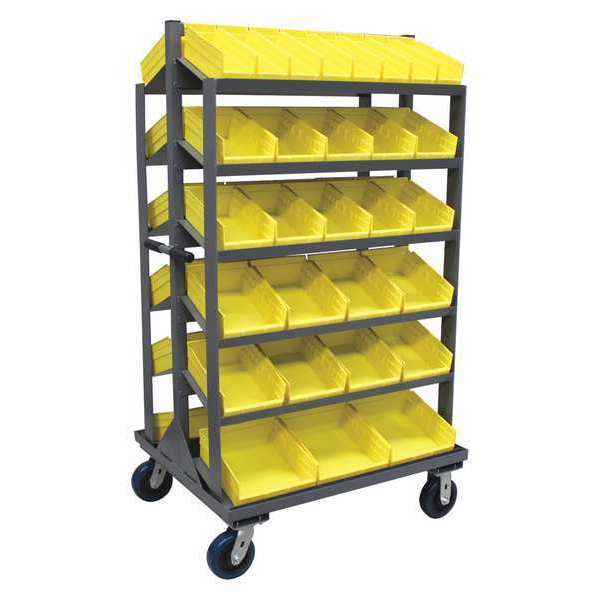 Mobile Sloped Bin Shelving, 36inW, 66inH