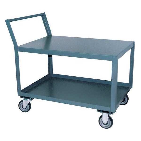 Steel Raised Handle Utility Cart, 2 Shelves, 1,400 lb