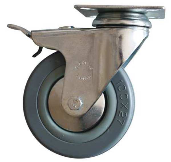 Plate Caster, Swivel, Rubber, 2 in., 110 lb.