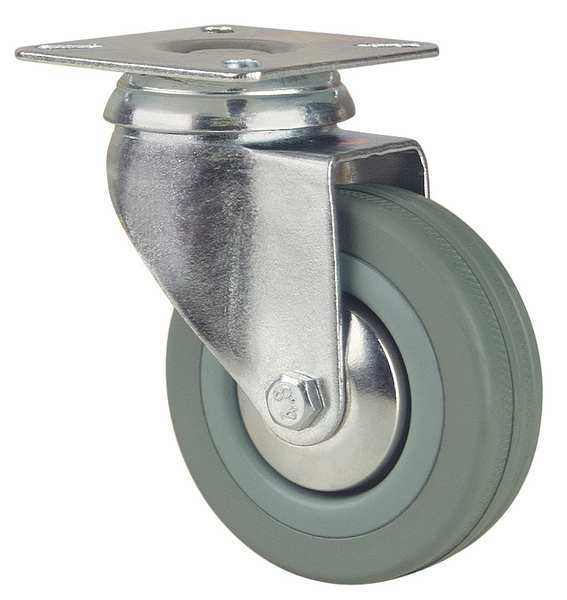 Plate Caster, Swivel, Rubber, 3 in, 154 lb, D