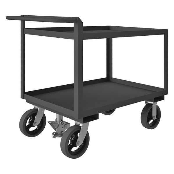 Steel Utility Cart with Lipped Metal Shelves, Flat, 2 Shelves, 2,400 lb