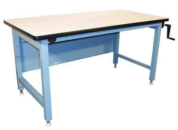 Hand Crank Workbench, Laminate, 60 in W, 30 in to 42 in Height, 750 lb, Straight