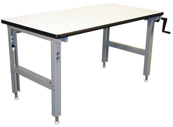 Hand Crank Workbench, ESD Laminate, 60 in W, 30 in to 42 in Height, 750 lb, Straight