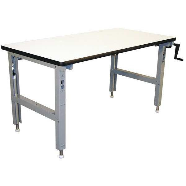 Hand Crank Workbench, Laminate, 72 in W, 30 in to 42 in Height, 750 lb, Straight