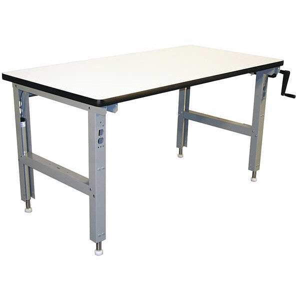 Hand Crank Workbench, Laminate, 72 in W, 30 in to 42 in Height, 750 lb, Straight