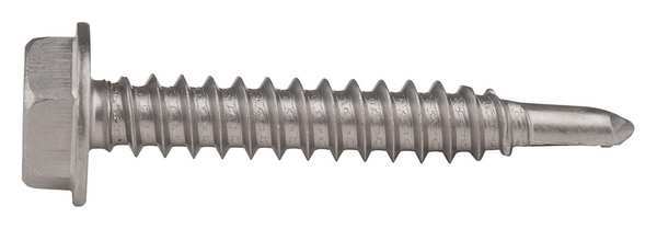 Self-Drilling Screw, #10 x 1 1/4 in, Plain Stainless Steel Hex Head External Hex Drive, 50 PK