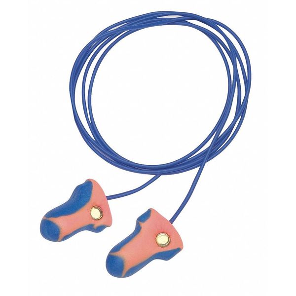 LaserTrak Disposable Corded Earplugs, Metal-Detectable, Contoured-T, Blue/Orange, 33 dB, 100 Pairs