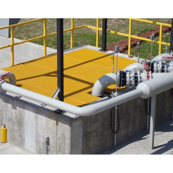 Molded Grating, 96 in Span, Grit-Top Surface, Corvex Resin, Yellow