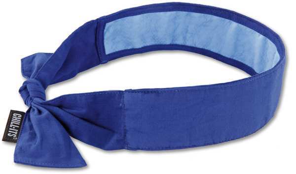 Chill-Its Evaporative Cooling Bandana Headband, Adjustable Tie Closure, PVA, Solid Blue