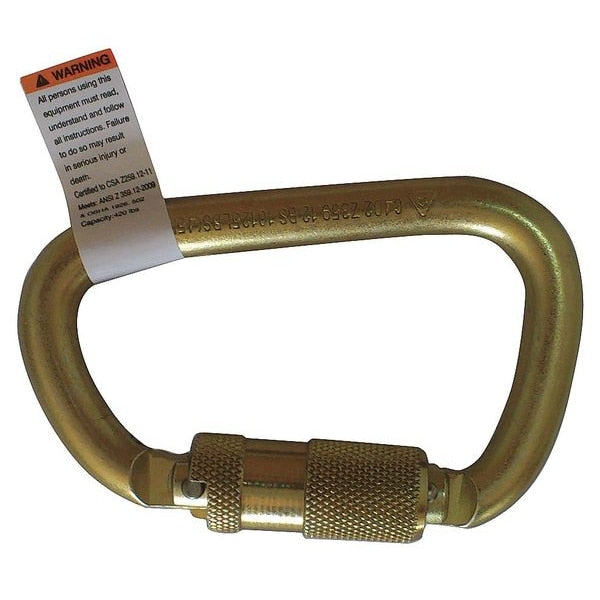 Carabiner, Auto-Lock, 4 in L, Zinc-Plated Alloy Steel, Yellow