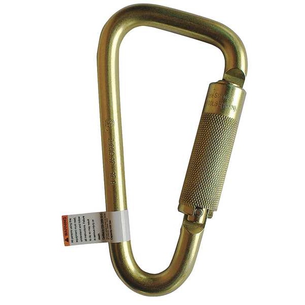 Carabiner, Auto-Lock, 6 3/4 in L, Zinc-Plated Alloy Steel, Yellow
