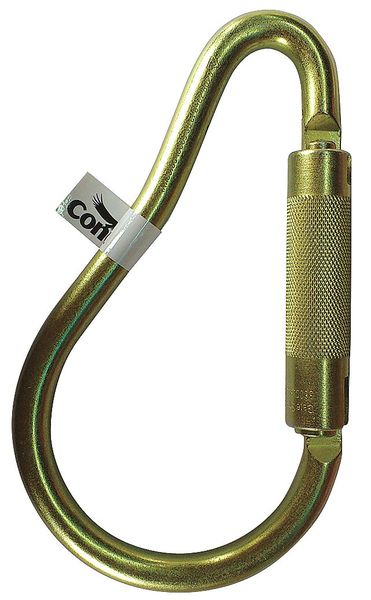 Carabiner, Auto-Lock, 8 1/8 in L, Zinc-Plated Alloy Steel, Yellow
