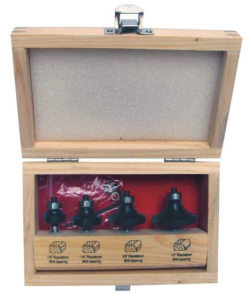 Router Bit Set, Roundover, 1/4S, 4 Pc