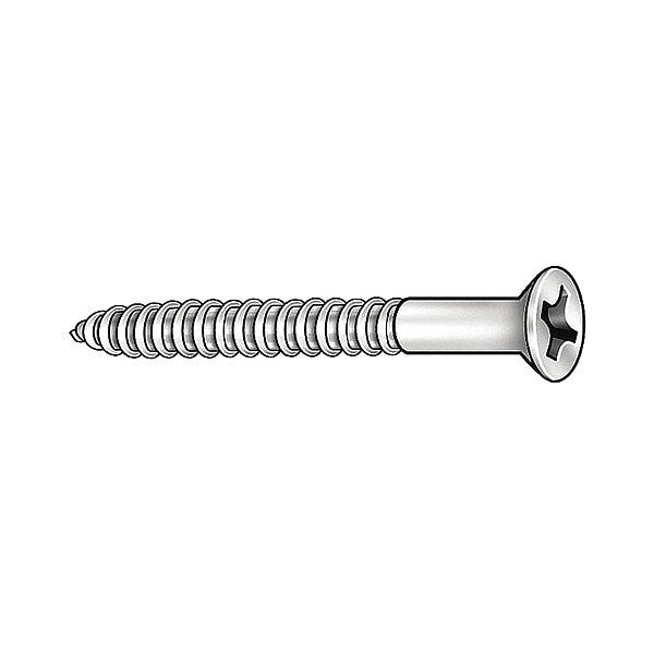 Wood Screw, #9, 3 in, Zinc Plated Steel Flat Head Phillips Drive, 100 PK