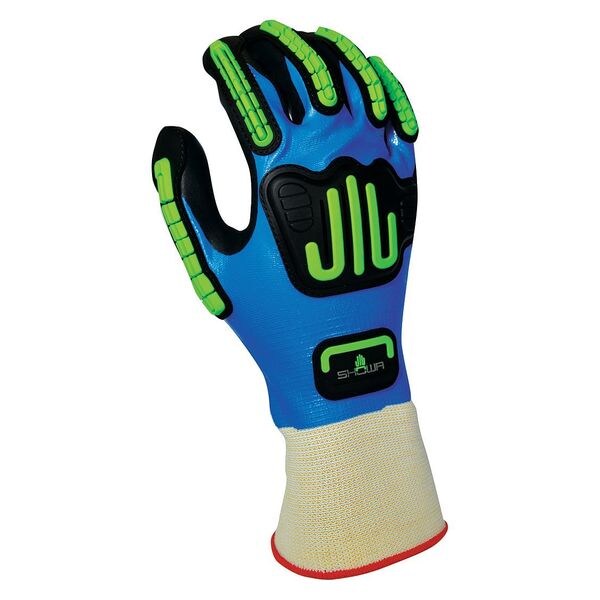 Nitrile Impact Coated Gloves, Full Coverage, Black/Blue, 2XL, PR