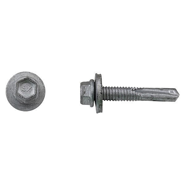 Self Drill Screw, #12 x 2 in, Climaseal Coat Steel Flange Hex Head External Hex Drive, 250 PK