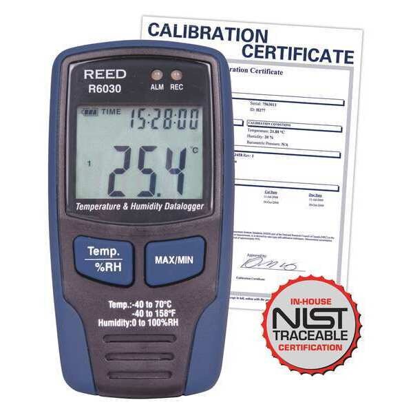 Temperature and Humidity Datalogger, -40 to 158Â°F (-40 to 70Â°C), 0-100%RH with NIST Calibration Certificate