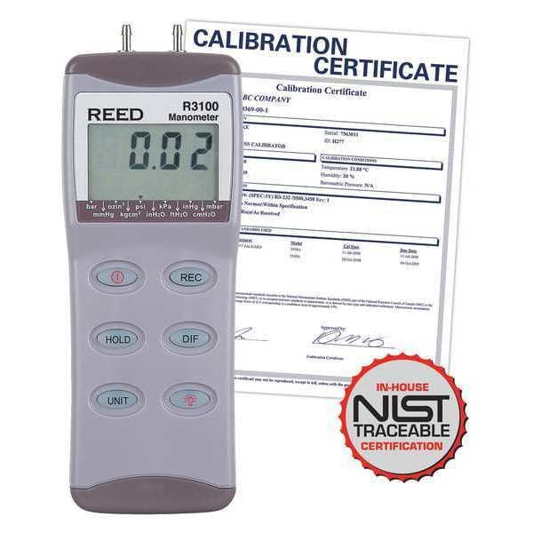Digital Manometer, Gauge / Differential, 100psi with NIST Calibration Certificate