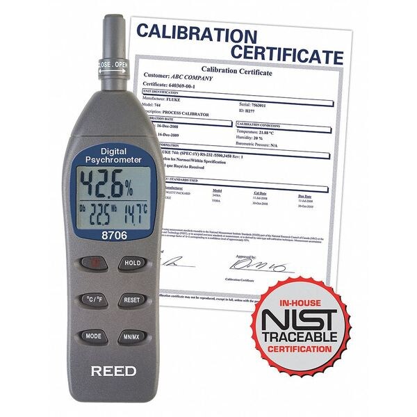 Digital Psychrometer / Thermo-Hygrometer, (Wet Bulb, Dew Point, Temperature, Humidity) with NIST Calibration Certificate