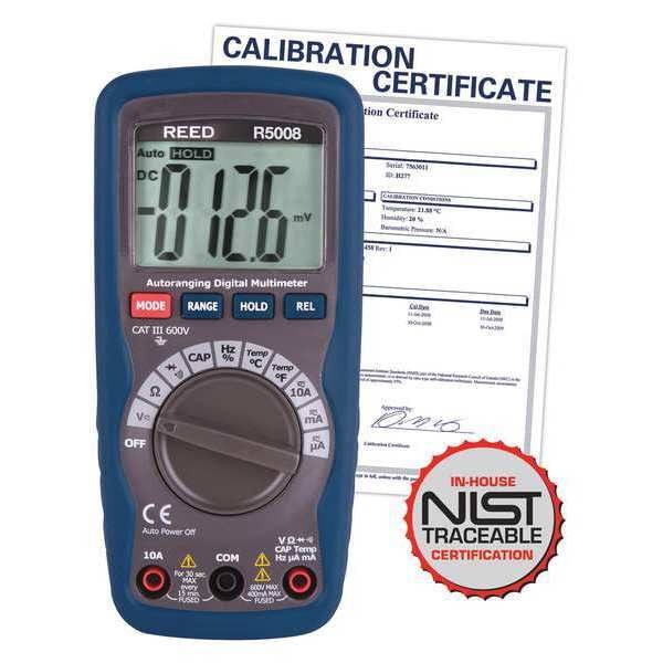 Compact Digital Multimeter with Temperature and NIST Calibration Certificate