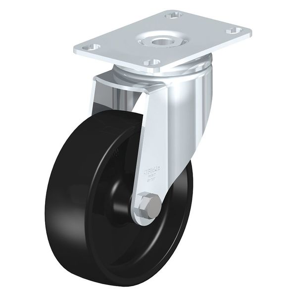 Swivel Plate Caster, Blk Nylon, 5