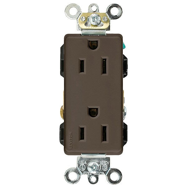 Receptacle, 15 A Amps, 125VAC, Decorator Duplex Outlet, 5-15R, Brown