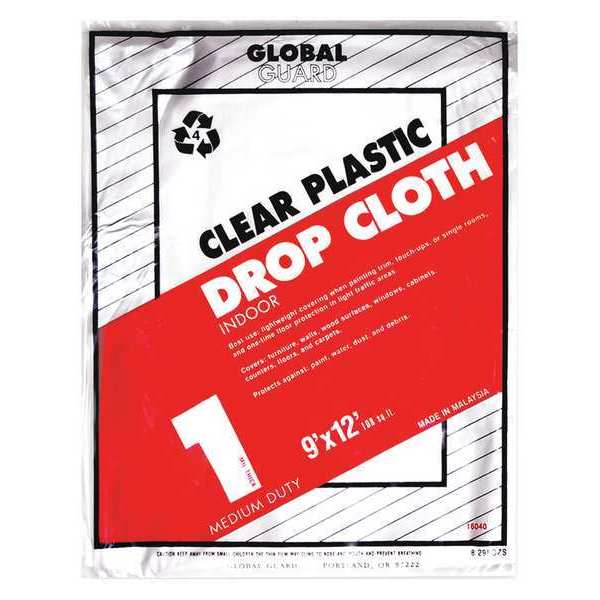 Drop Cloth, Clear, Plastic, 9x12 ft., PK24