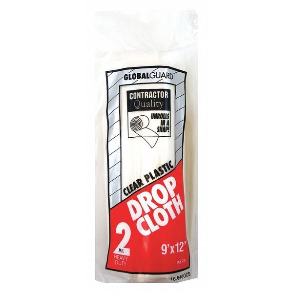 Drop Cloth, Clear, Plastic, 9x12 ft., PK12