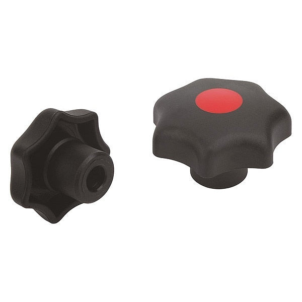 Star Grip, DIN 6336 Similar, D=8, D1= 40, Drilled Through, Entirely Plastic, Black, Cap: Gray