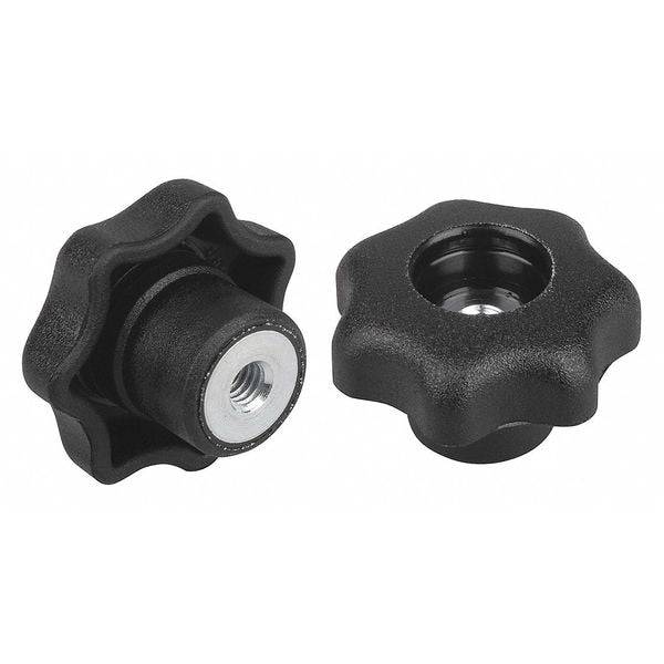 Star Grip, DIN 6336 Similar, D=M08, D1= 50, Steel, Tapped Through, No Cap, Black Plastic