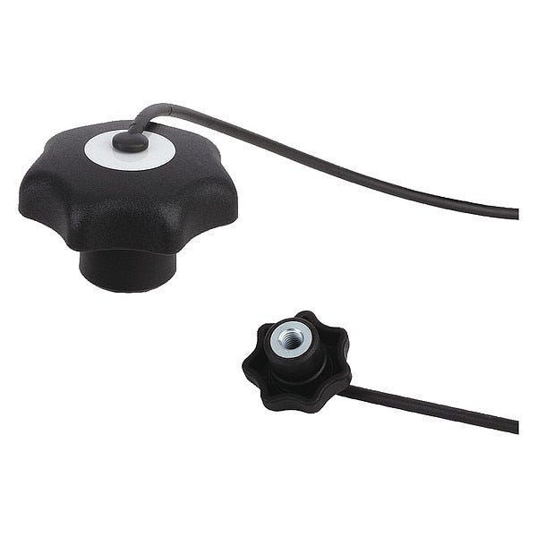 Star Grip w. Safety Lanyard, DIN 6336 Similar, D=M10, D1= 63, Steel, Black Plastic, Cap Red