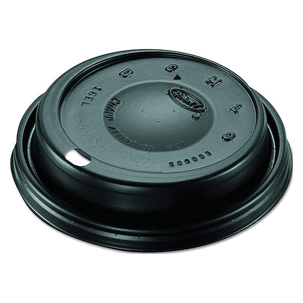 Lid for 12 to 24 oz. Hot Cup, Dome, Sip Through, Black, Pk1000