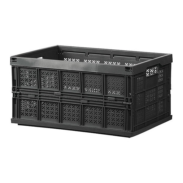 Folding Storage Bin, Black, Plastic, 14 2/3 in W, 10 7/8 in H
