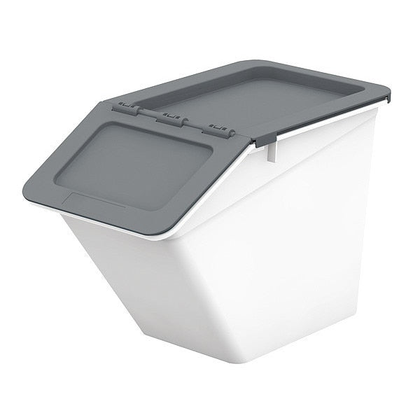 Storage Tote with Snap Lid, White, Plastic, 16 1/8 in W, 11 1/4 in H