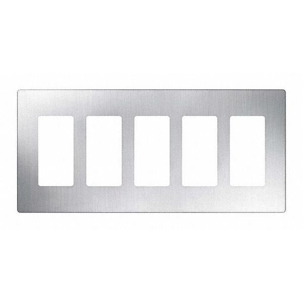 Designer Wall Plates, Number of Gangs: 5 Stainless Steel, Satin Finish, Stainless Steel