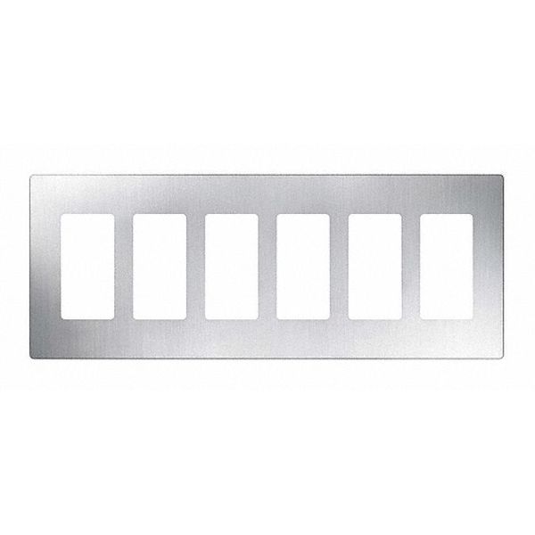 Designer Wall Plates, Number of Gangs: 6 Stainless Steel, Satin Finish, Stainless Steel